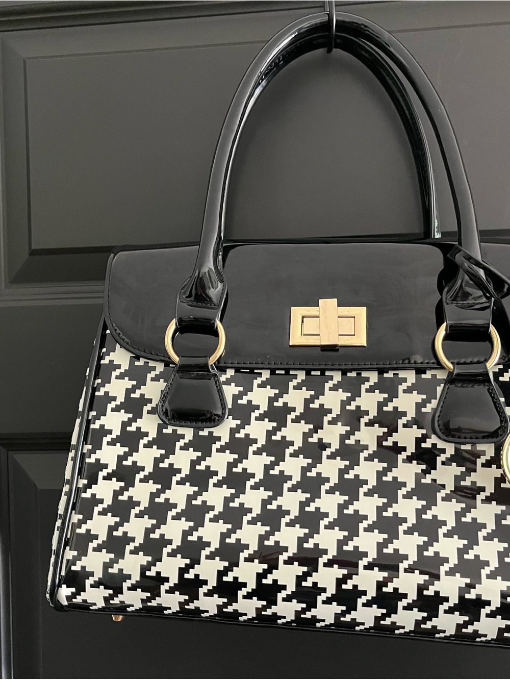 Julia & Michael Classic Houndstooth Patent Satchel - Black & White